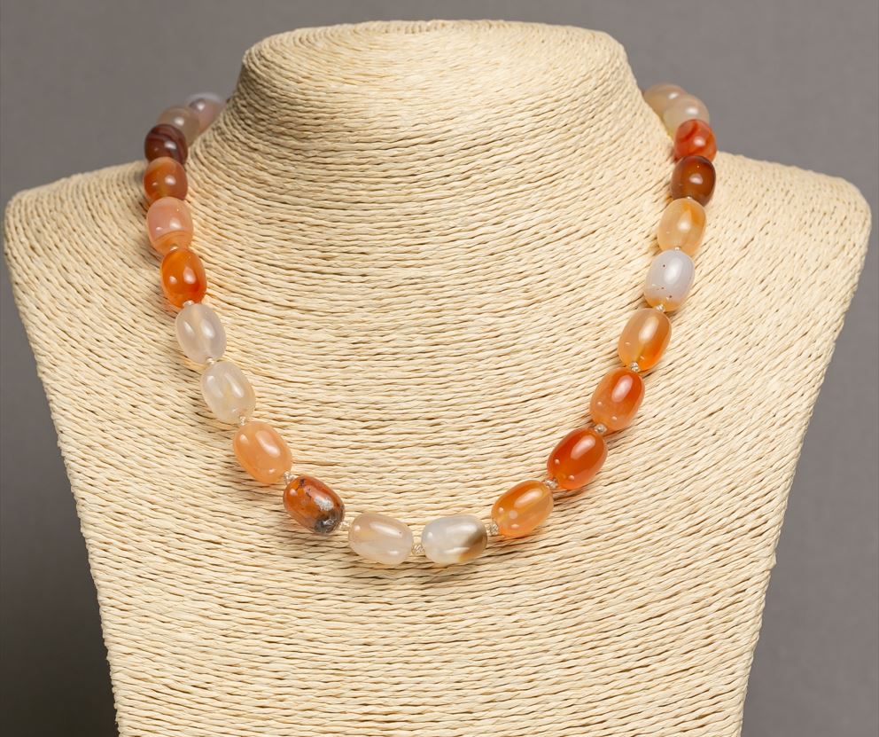 Carnelian Bead Necklace 'Barrel', bead diameter 10x14 mm, length 46-48 cm+