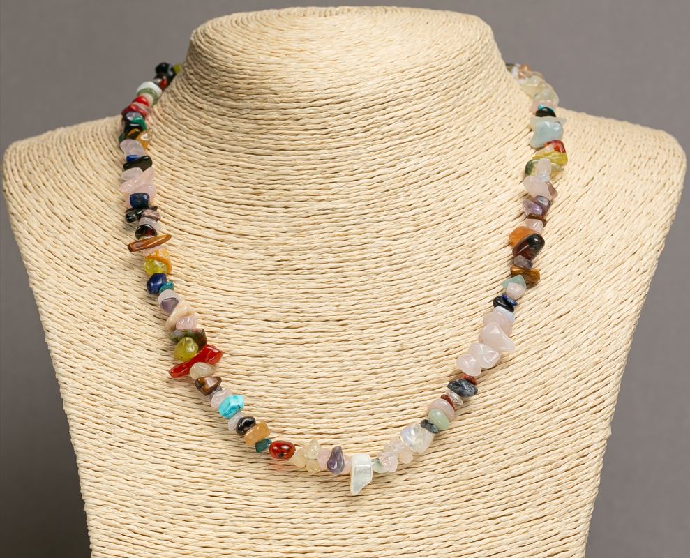 Natural Stone Necklace - Assorted Chips, diameter 5-11×3-7 mm, length 46-48 cm+