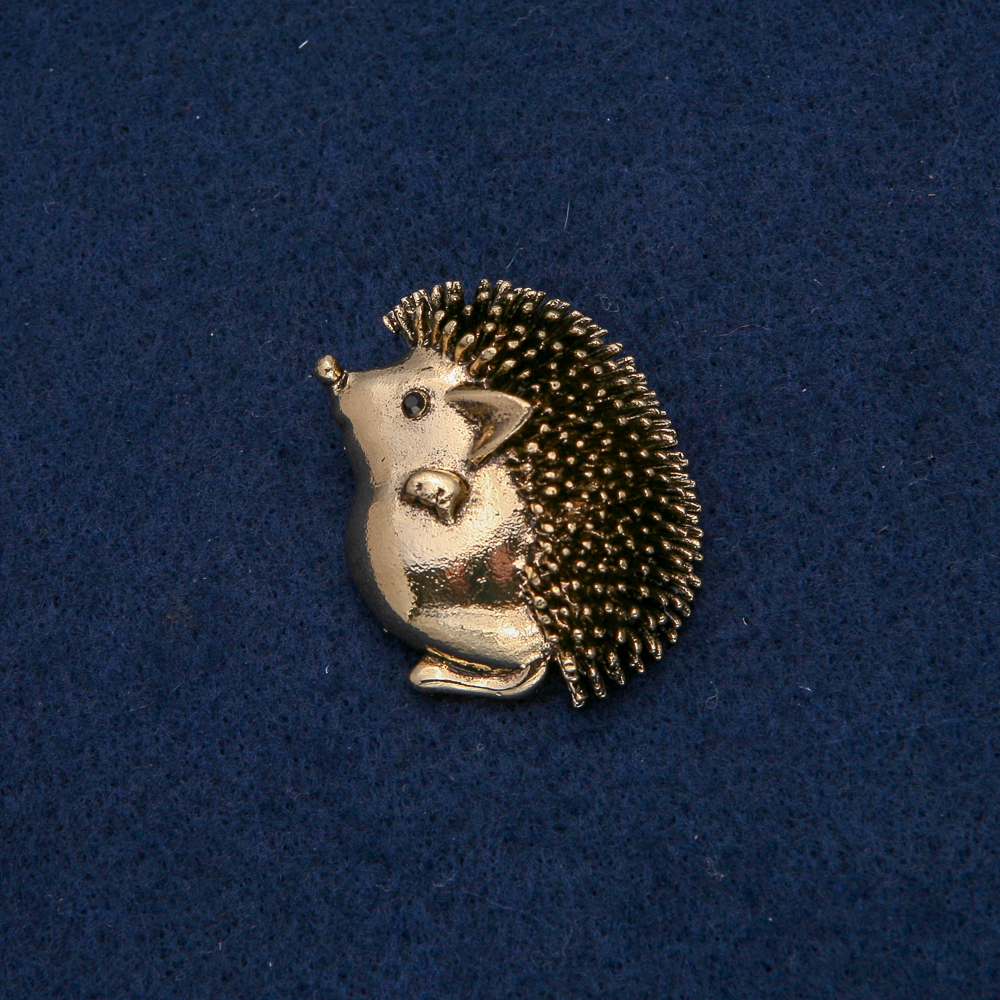Brooch-pendant Hedgehog, gold-toned metal with black rhinestone, 37×30 mm +