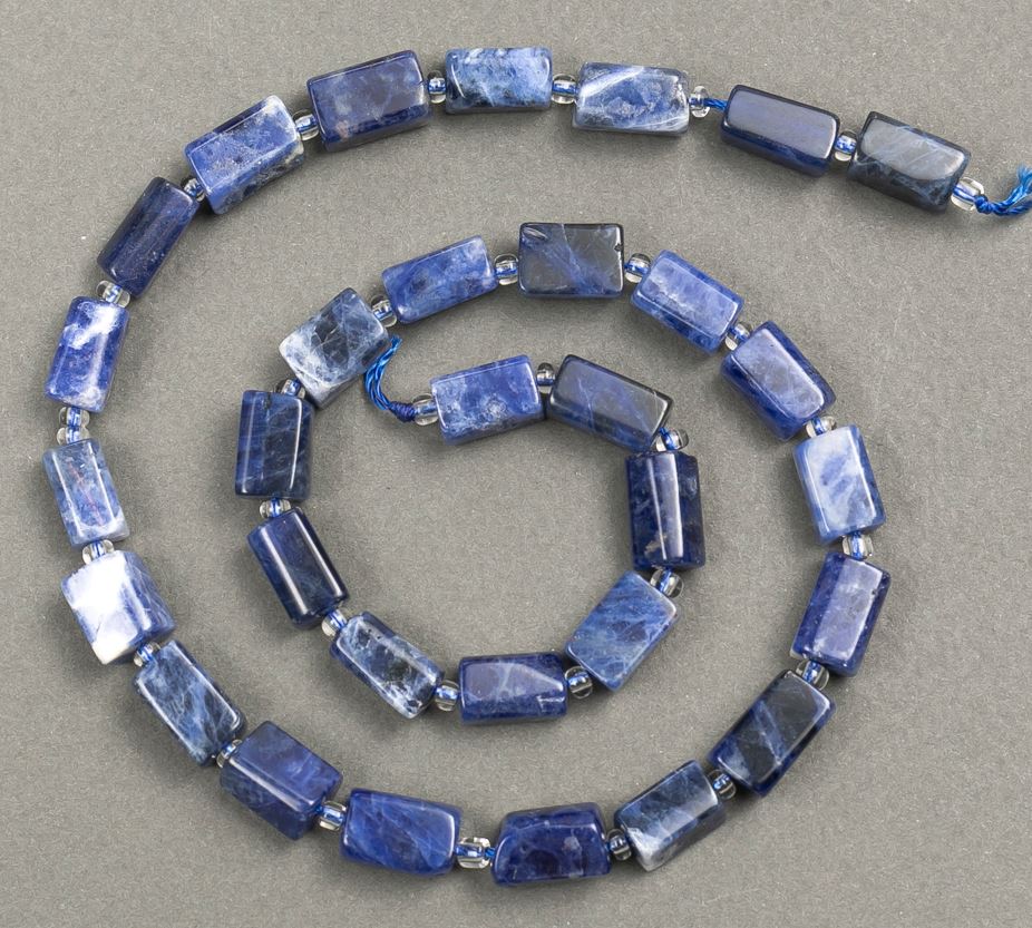 Sodalite Beads on Thread, Natural Stone, Faceted 11×7 mm, Length 38 cm ± (with seed beads 3×2)