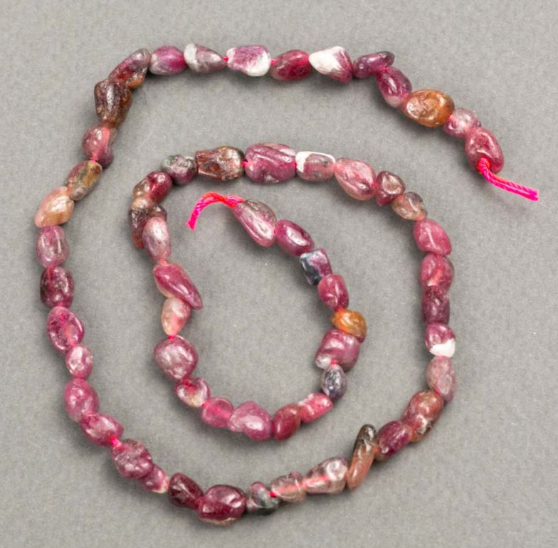 Tourmaline Beads on Thread, Tumbled, Diameter 5-7×5-9 mm, Length 39 cm+
