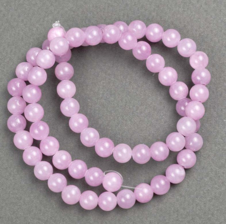 Kunzite Beads (Acrylic) on Monofilament, Smooth Round Beads, 6.5 mm Diameter, 40 cm Length