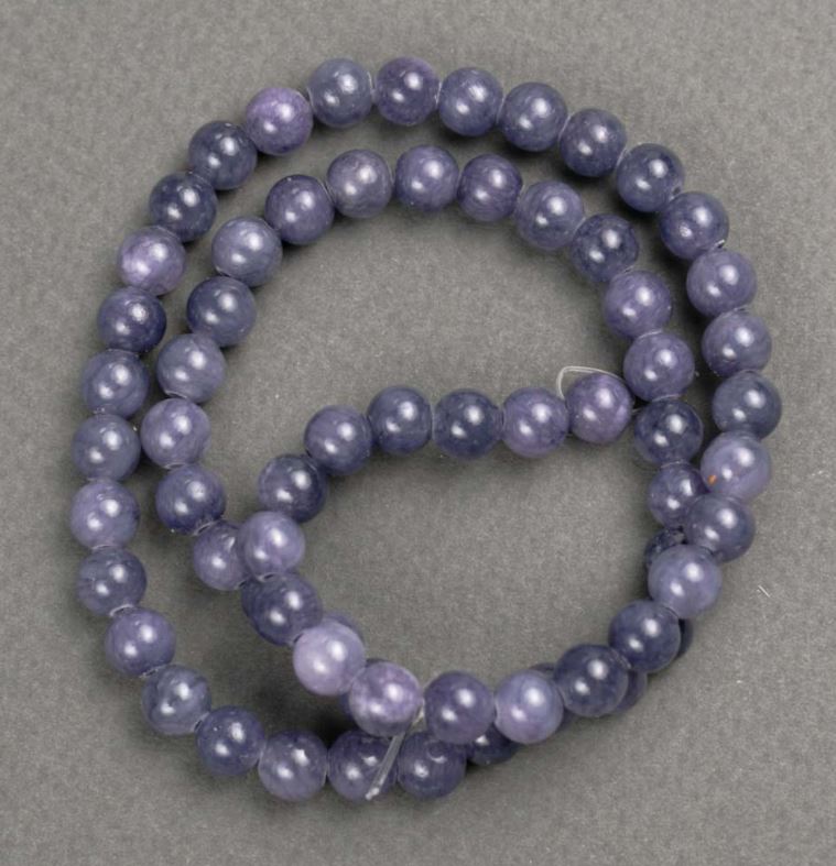 Amethyst beads (acrylic) on beading thread, smooth round beads, 6.5 mm diameter, 40 cm long