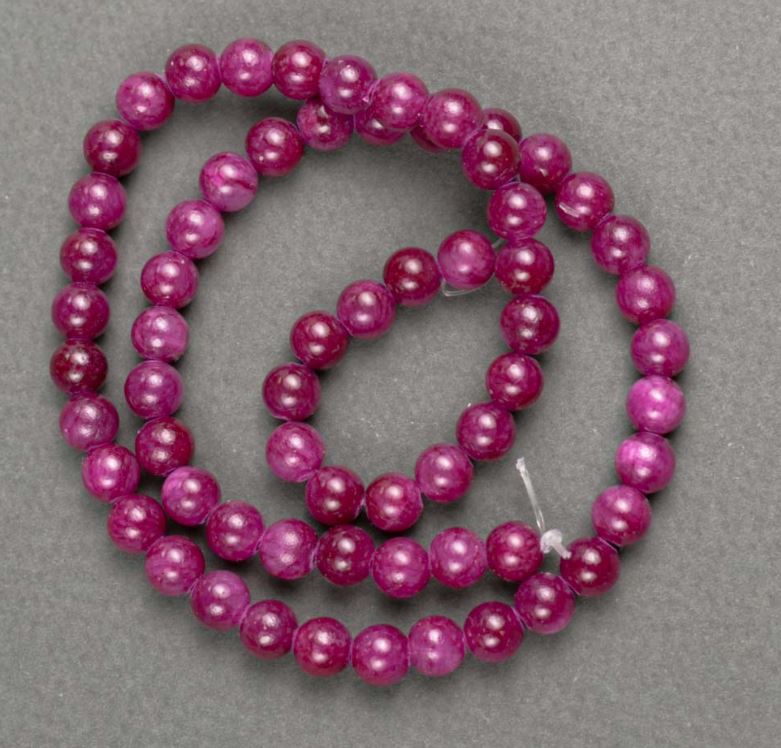 Crimson tinted acrylic beads on thread, smooth round beads, 6.5 mm diameter, 40 cm length