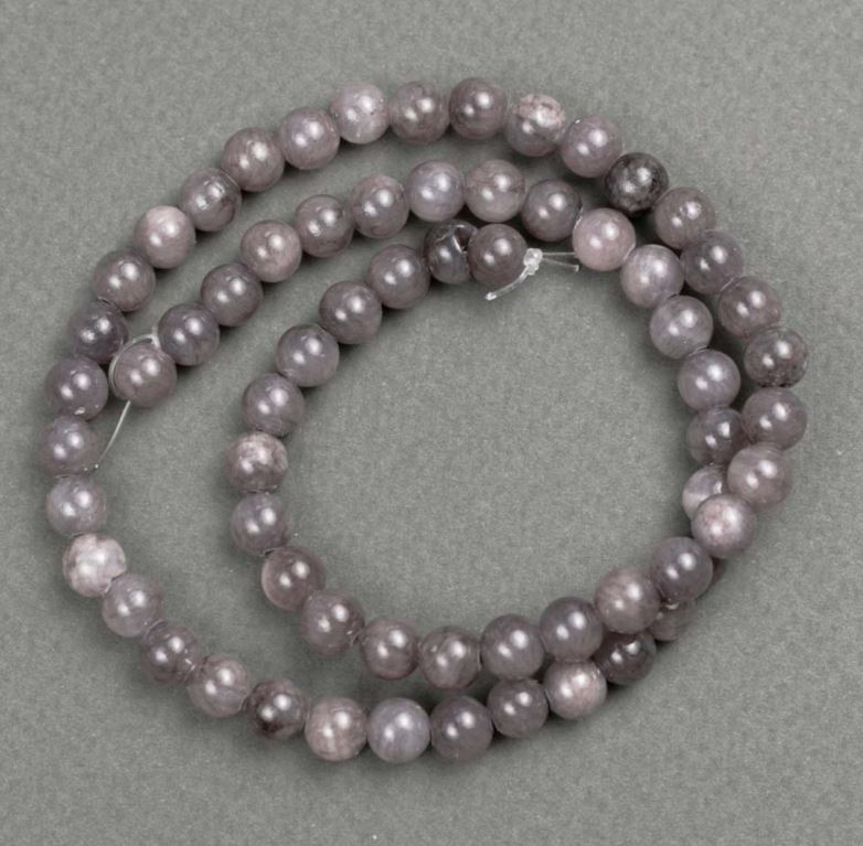 Beads on monofilament, Tinted Quartz (synthetic acrylic), dark gray smooth beads, 6.5 mm diameter, 40 cm length