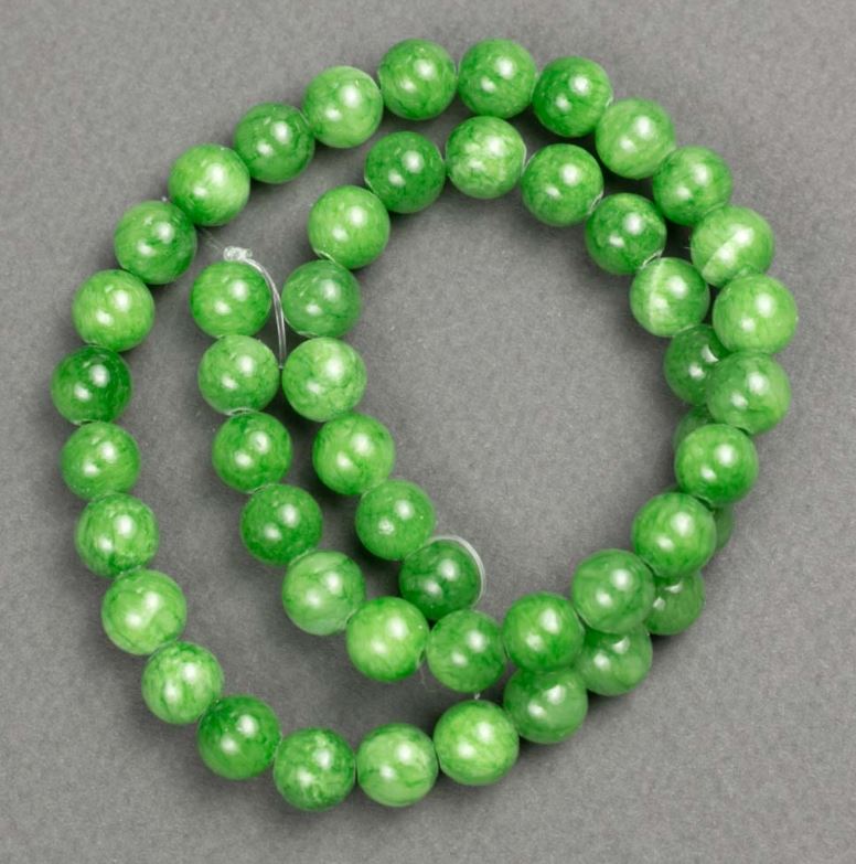 Jade Beads (Acrylic) on Beading Line, Smooth Round Beads, 8.5 mm Diameter, 40 cm Length