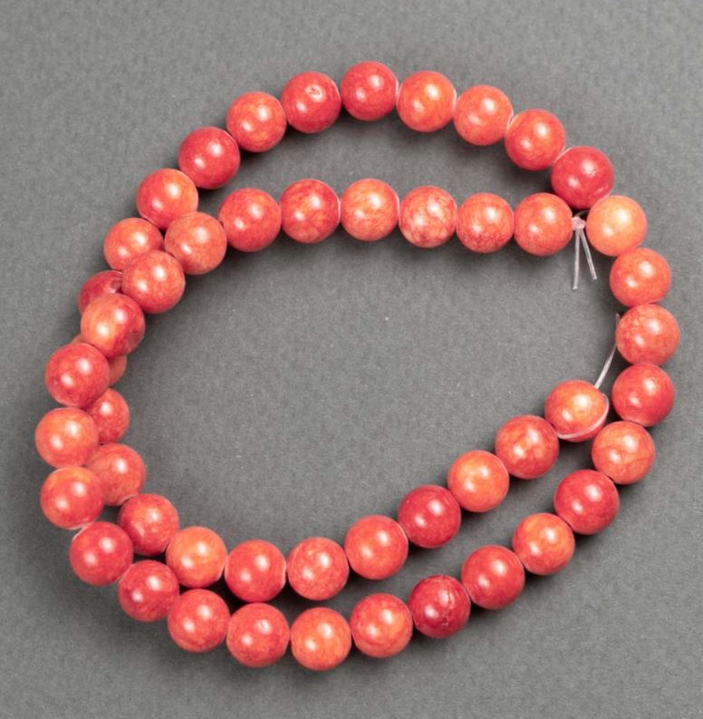 Coral Beads (Artificial Acrylic) on Thread, Smooth Round Beads, Diameter 8.5 mm, Length 40 cm