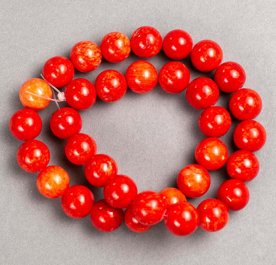 Coral Beads (Acrylic) on Fishing Line, Smooth Round Beads, 12.5 mm Diameter, 40 cm Length