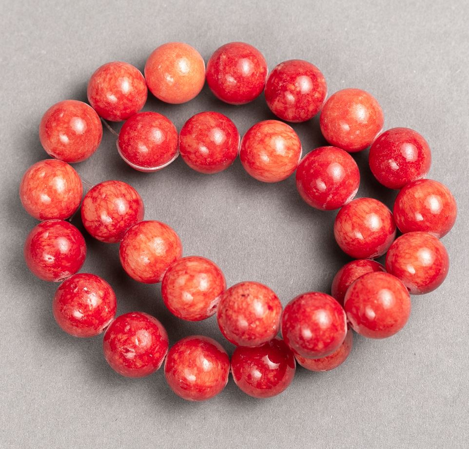 Coral Beads (artificial acrylic) on thread, smooth balls, 14 mm diameter, 40 cm length