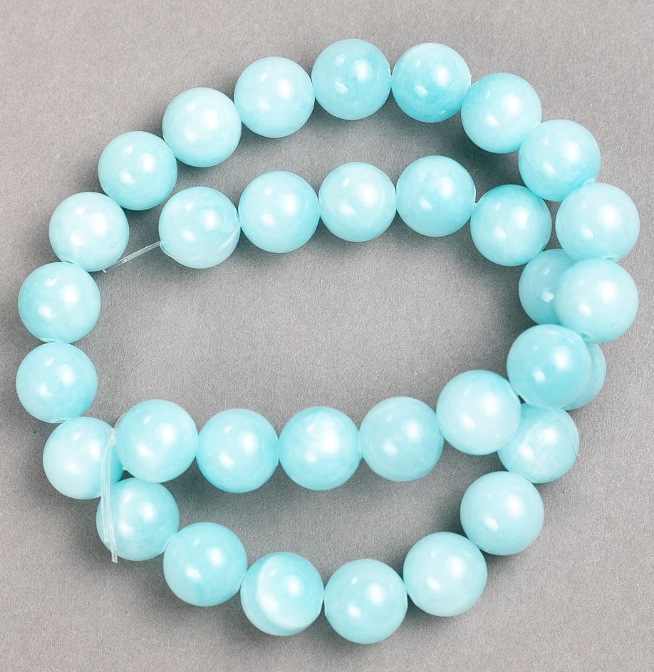 Aquamarine beads on fishing line (synthetic acrylic) smooth round beads, 12.5 mm diameter, 40 cm length