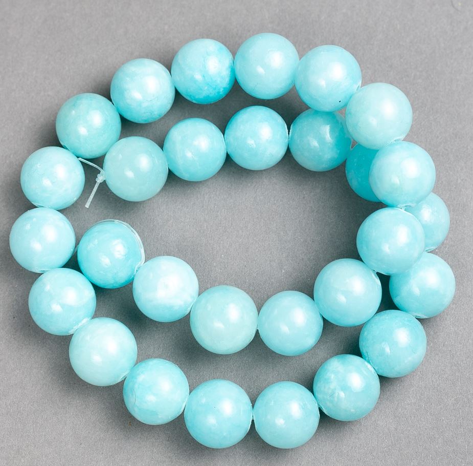 Aquamarine Beads on Beading Thread (Acrylic) Smooth Round Beads, 14.5 mm diameter, 40 cm length