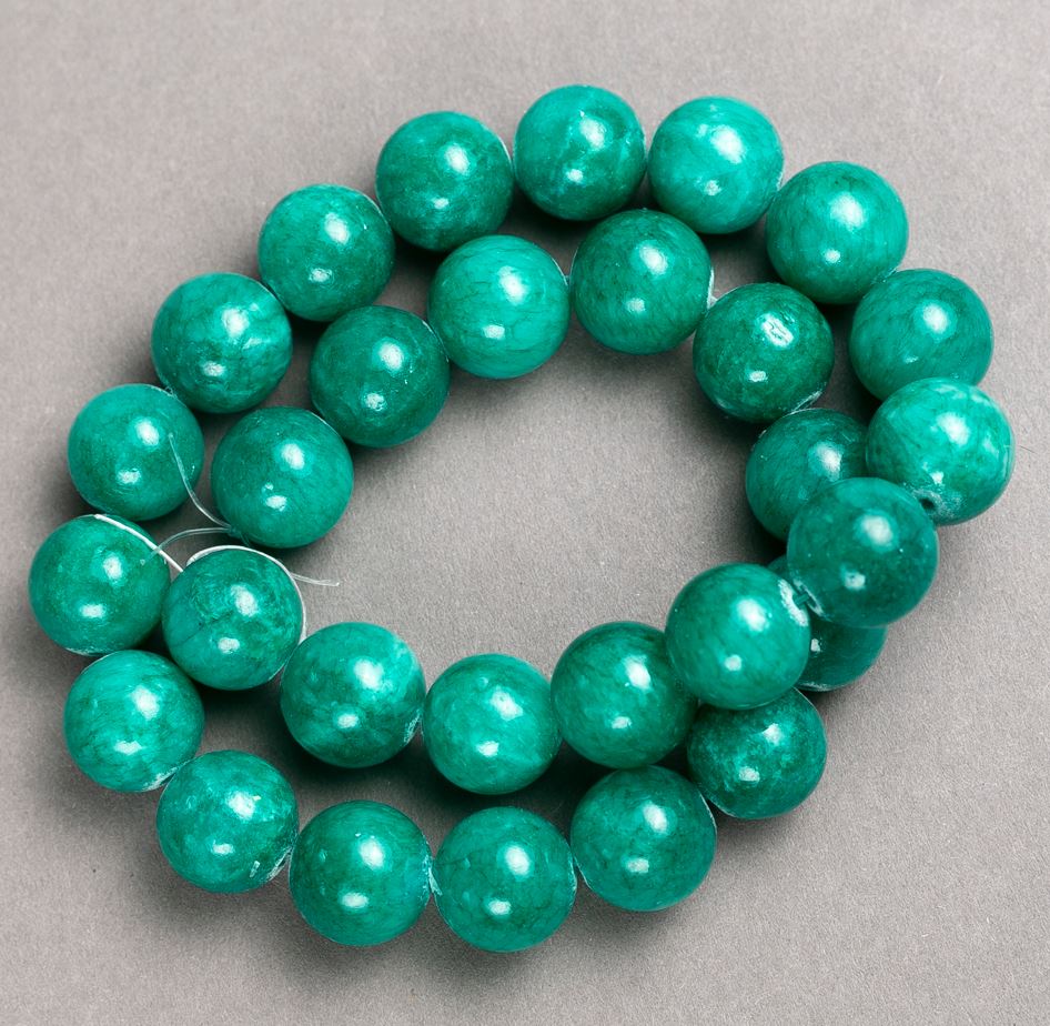 Amazonite imitation beads on fishing line, smooth round beads, 14.5 mm diameter, 40 cm length