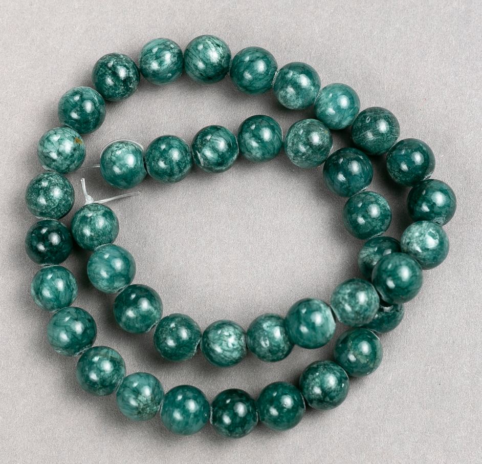 Beads on beading thread - Toned Quartz (Acrylic), Viridian color, smooth round beads, 10 mm diameter, 40 cm length