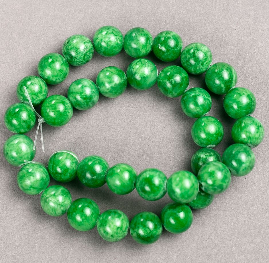 Beads 'Nephrite' (Acrylic) on Thread, Smooth Round, 12.5 mm, Length 40 cm (+/-)
