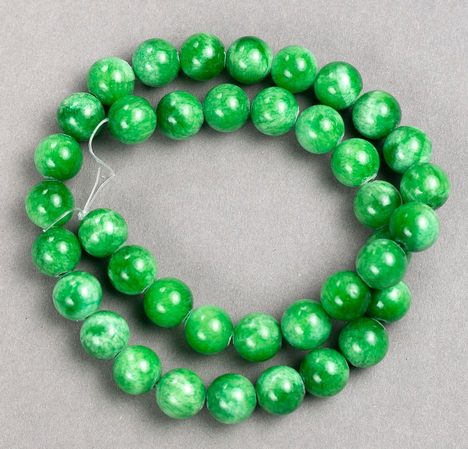 Chrysoprase Beads (Synthetic Acrylic) on Beading Line, Smooth Round Beads, 10.5 mm Diameter, 40 cm Length
