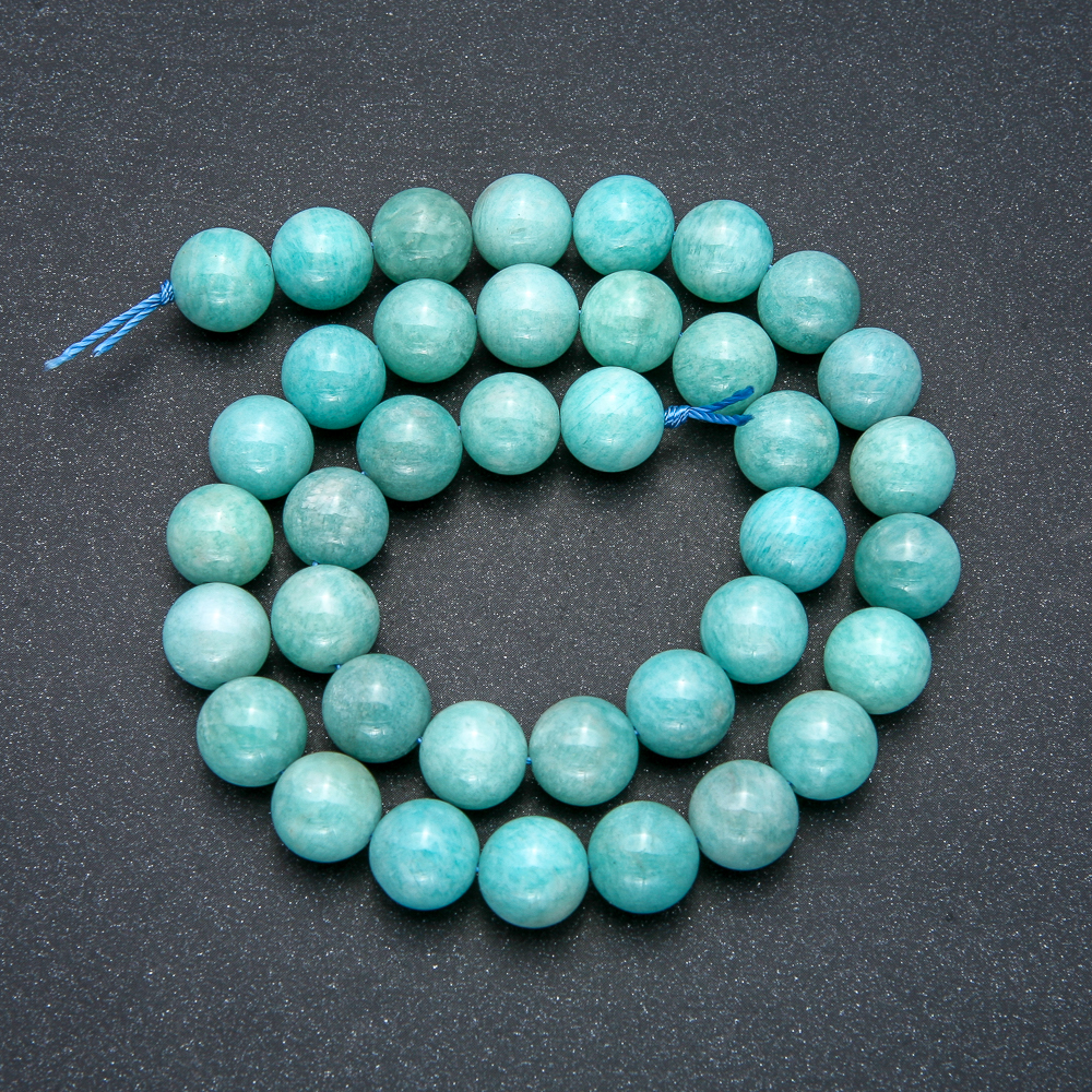 Natural Amazonite Beads on Thread, Smooth Round, 10mm Diameter, 39cm Length