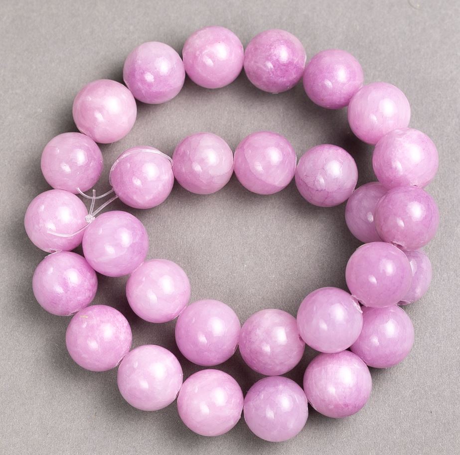 Kunzite Beads (artificial acrylic) on monofilament, smooth spheres, diameter 14.5 mm, length 40 cm