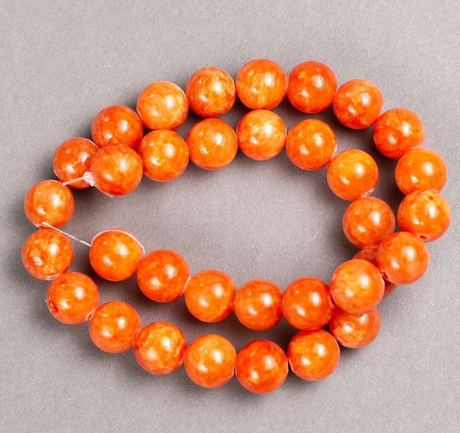 Citrine beads on beading thread (artificial acrylic) smooth spheres, 12.5 mm diameter, 39 cm length