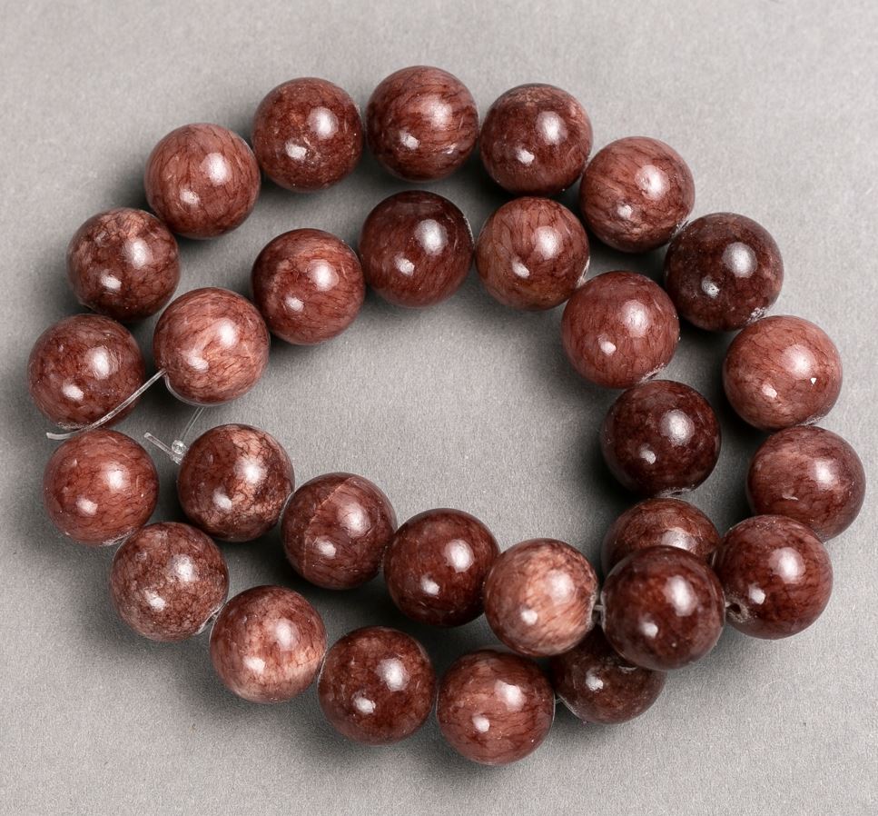 Selenite Beads (Synthetic Acrylic) on Thread, Smooth Round Beads, 14.5 mm Diameter, approx. 40 cm Length