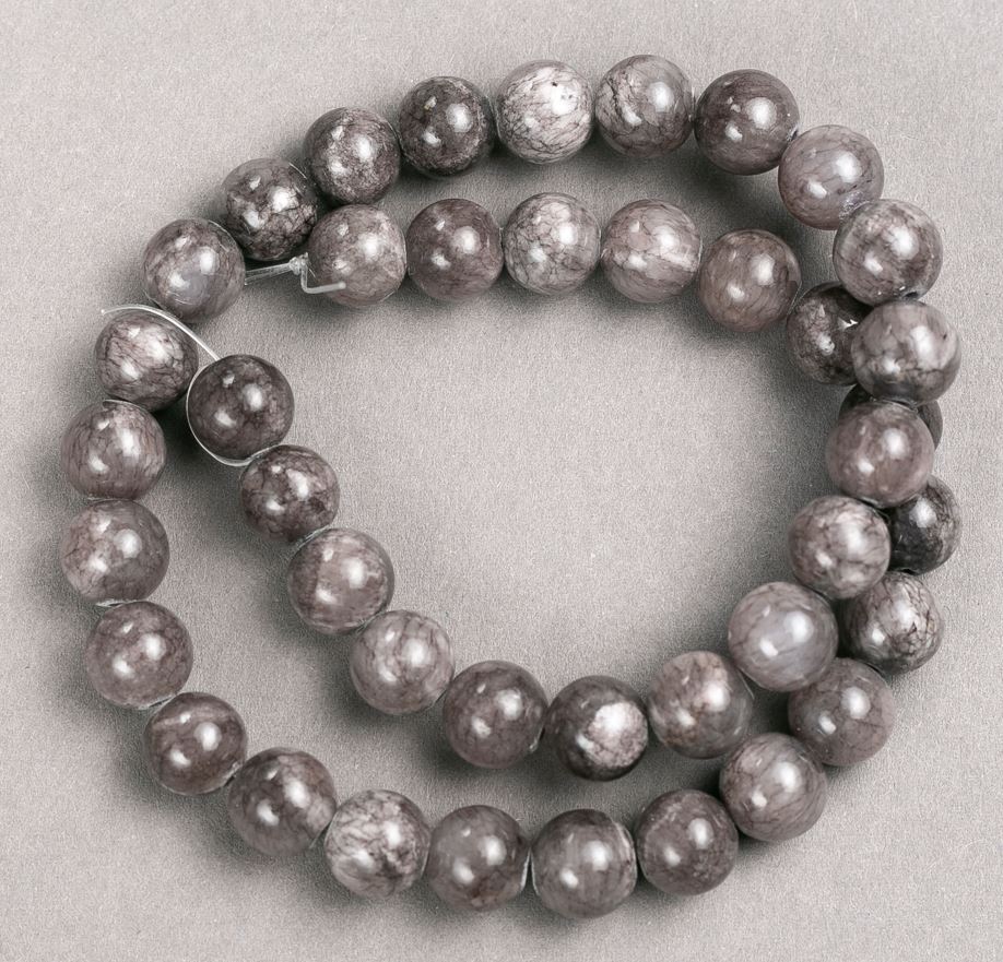 Beads on thread: Dark Gray Toned-Quartz Acrylic Beads, Smooth Round Beads, 10.5 mm Diameter, 40 cm Length
