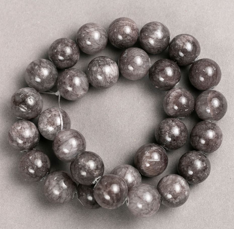 Beads on Beading Line - Dark Gray Quartz-Tinted Acrylic Smooth Round Beads, 14.5 mm Diameter, 40 cm Length