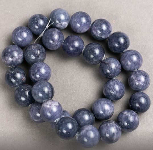 Amethyst Beads (Acrylic) on Thread, Smooth Round Beads, 14.5 mm Diameter, 40 cm Length