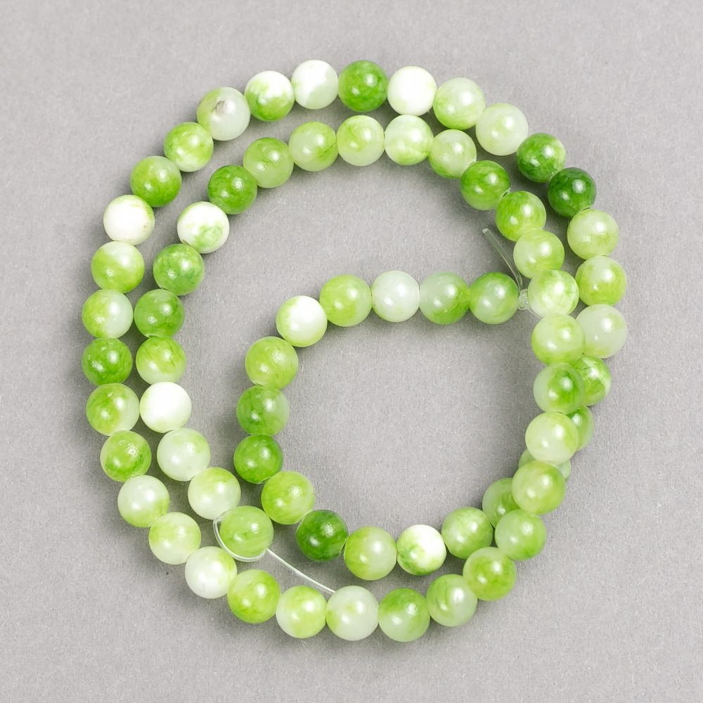 Green-and-white 'Agate' acrylic beads on thread, smooth beads, diameter 6 mm ±, length 40 cm ±