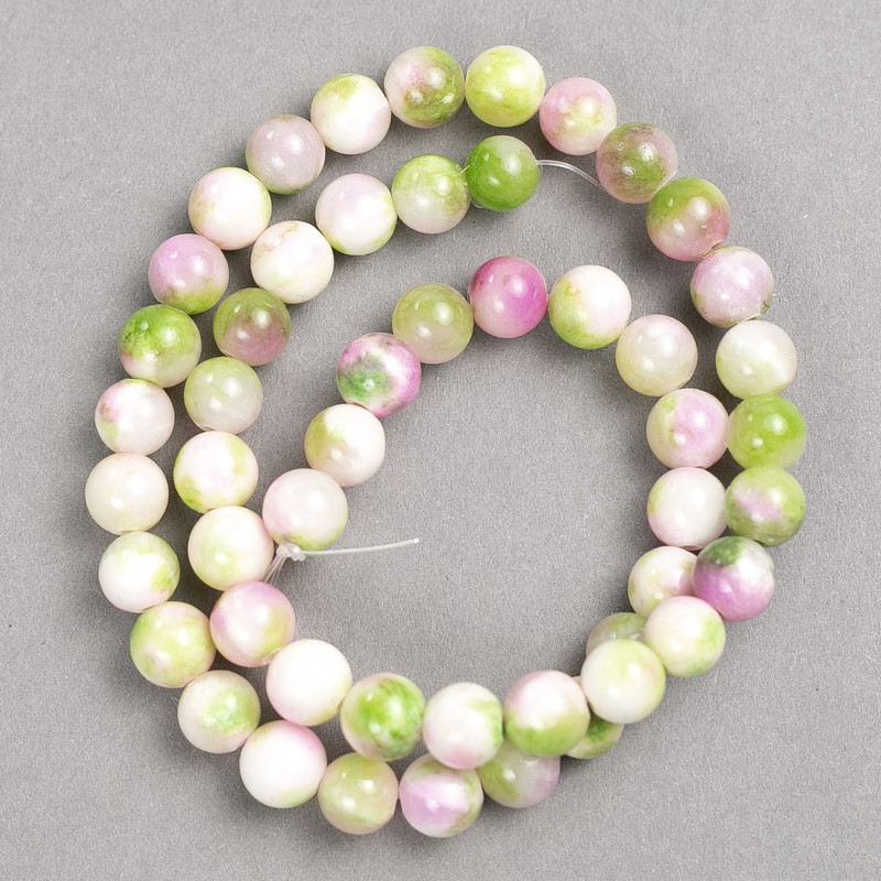 Beads 'Tourmaline' green, pink, and white (synthetic acrylic) on monofilament - smooth round beads, 8 mm diameter, approx. 40 cm long