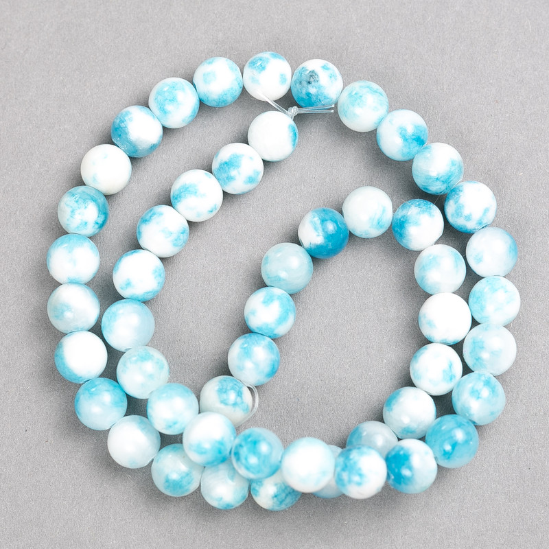 White-blue beads 'Agate' (artificial acrylic) on beading thread, smooth round beads, diameter 8mm +/-, length approx. 40 cm