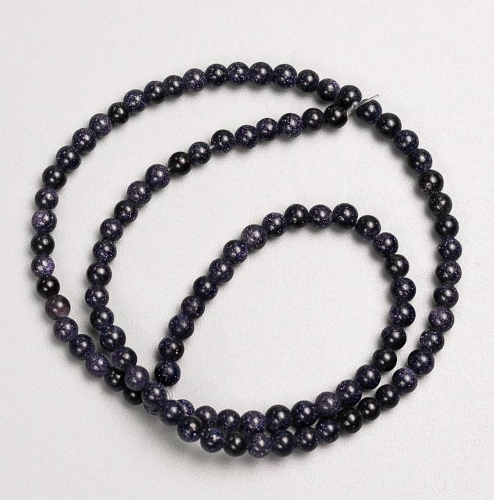 Aventurine Beads on Thread Blue Sand Night of Cairo, smooth bead, 4mm diameter, 37cm length +