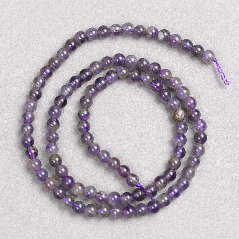 Amethyst gemstone beads on thread, smooth round beads, 4mm diameter, 38cm length