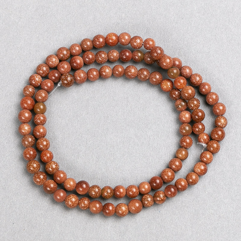 Aventurine Beads 'Golden Sand' on Thread, Smooth Round Bead, 4 mm Diameter, 37 cm length+
