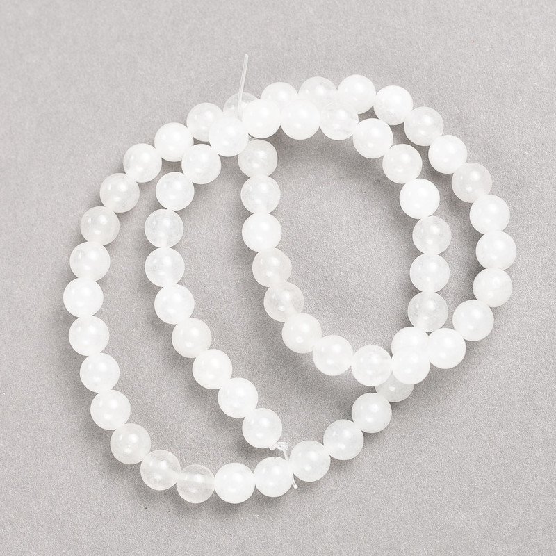 White Quartz Beads on Beading Thread, Smooth Round Beads, 6mm Diameter, 38cm Length