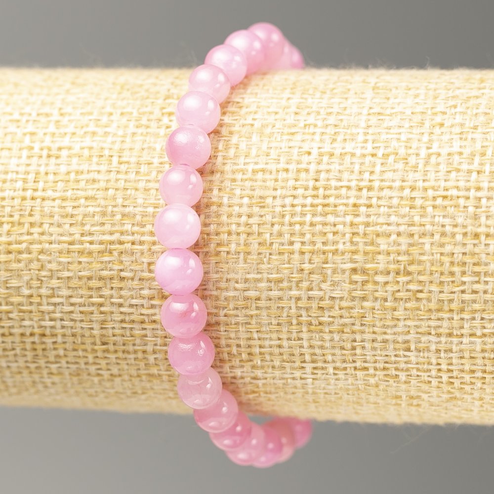 Elastic bracelet with Strawberry Quartz imitation (acrylic) smooth beads, 6.5 mm diameter, 18 cm length