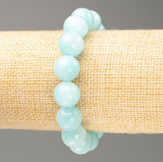 Elastic Aquamarine Bracelet (Artificial Acrylic) Smooth Beads, 12.5 mm Diameter, 18 cm Length