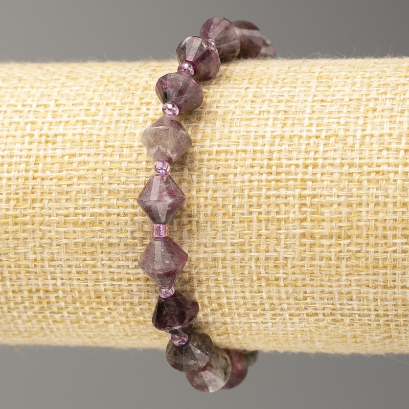 Elastic bracelet with tourmaline, faceted bicone beads, 8x8 mm diameter, 18 cm length