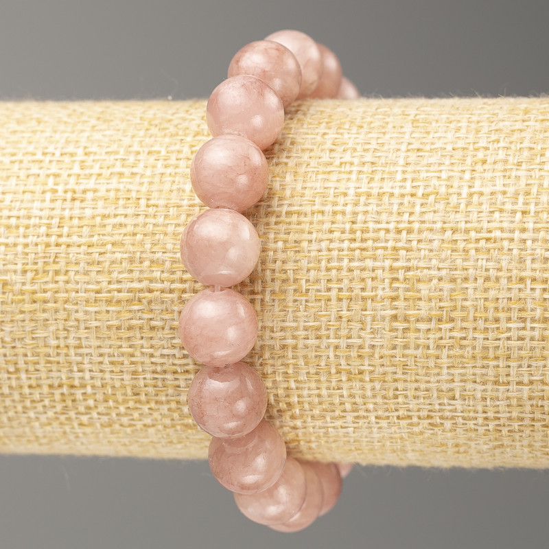 Elastic bracelet with Strawberry Quartz (synthetic acrylic) smooth beads, 10 mm diameter, 18 cm long