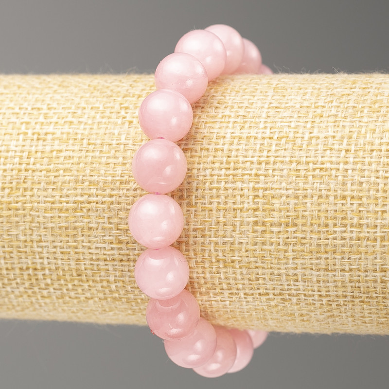 Elastic Bracelet with Rose Quartz (Acrylic) Smooth Beads, 10 mm Diameter, 18 cm Length ±