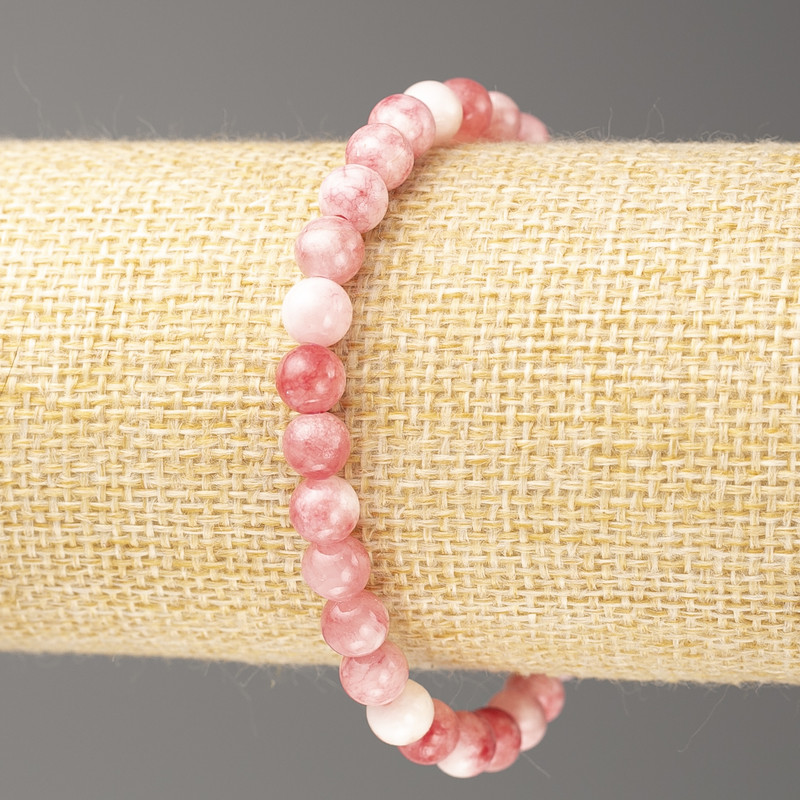 Bracelet 'Strawberry-White Ocean Nephrite' (artificial acrylic), 6mm diameter ±, length 18cm ±, smooth beads on elastic