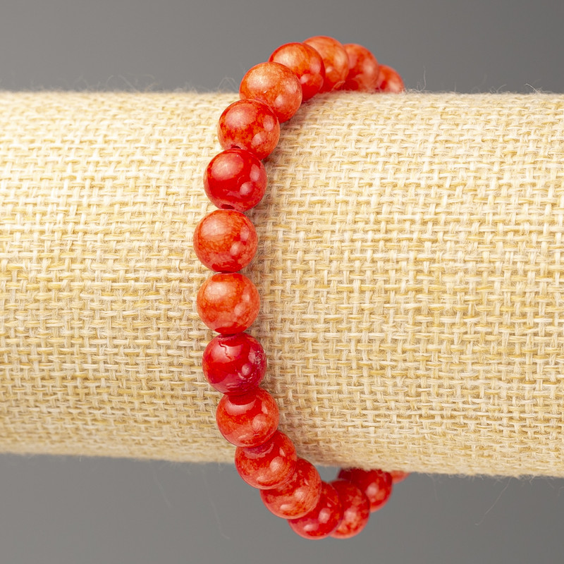 Red imitation coral bracelet (acrylic), 8 mm diameter, 18 cm length, smooth beads on elastic