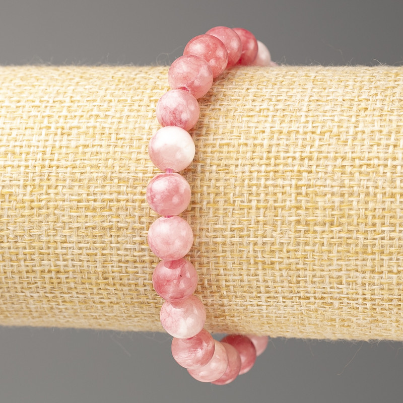 Bracelet Strawberry-White Ocean Nephrite (artificial acrylic), 8 mm diameter beads, 18 cm length, smooth beads on elastic