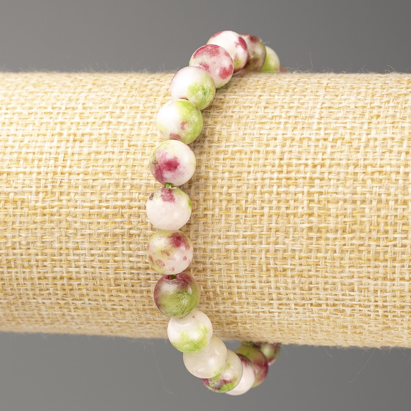 Bracelet Pink-Green-White 'Oceanic Nephrite' (artificial acrylic), 8mm diameter, length 18 cm, smooth beads on elastic