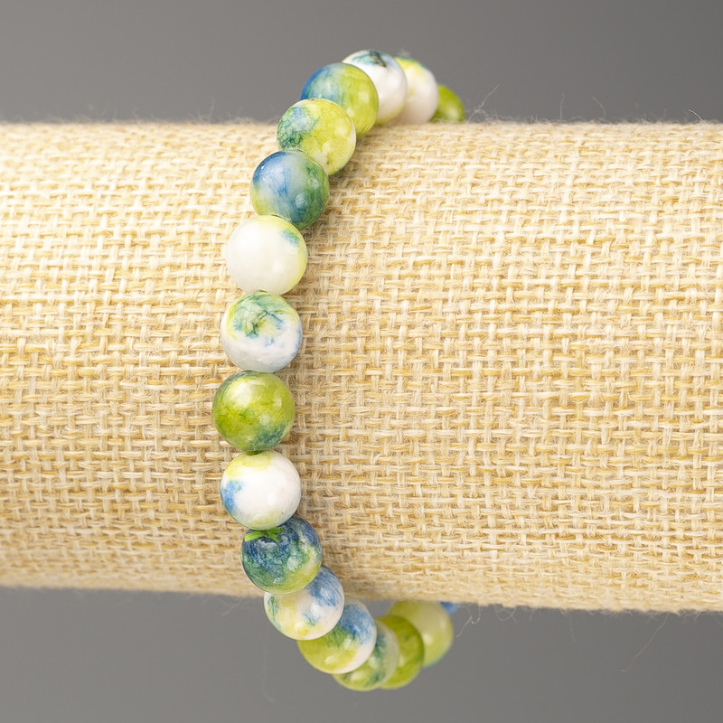 Bracelet Oceanic Nephrite (synthetic acrylic), blue-green-white, 8 mm beads, length approx. 18 cm, smooth beads on elastic cord
