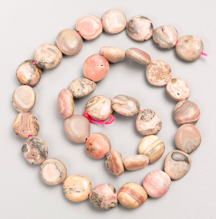 Rhodochrosite Beads on Thread, Tumbled – Natural Stone, 11x15mm ±, Length 40 cm ±