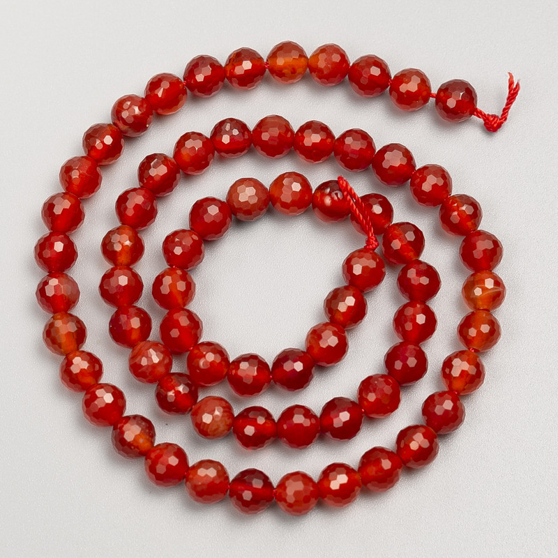 Carnelian stone beads - faceted ball on thread, 6mm diameter, 38cm length+
