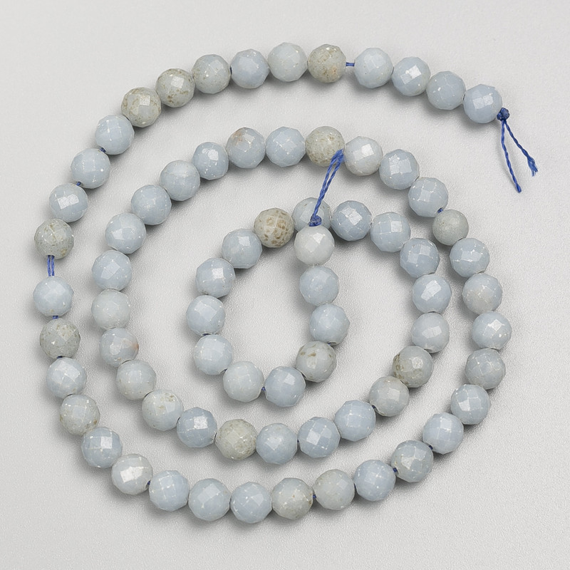 Aquamarine gemstone beads, faceted round beads on a thread, diameter 5 mm ±, length 38 cm ±