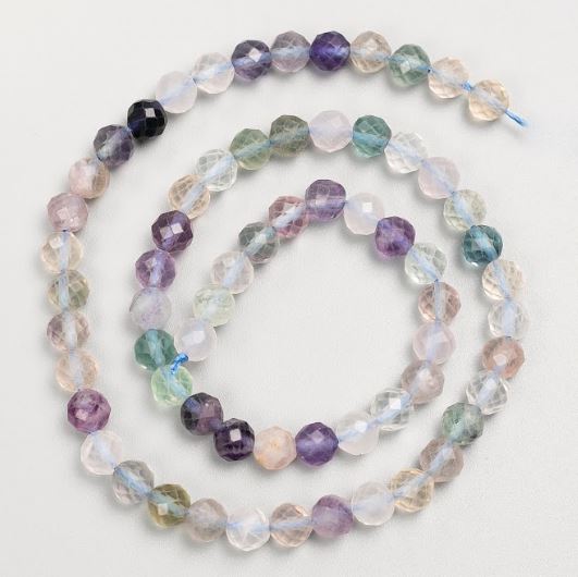Fluorite Faceted Beads on Thread, Natural Stone, 6 mm Diameter, 39 cm Length +