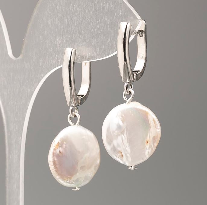 Baroque Pearl Earrings, diameters 16 and 4 mm, length 37 mm, with a petrol tint
