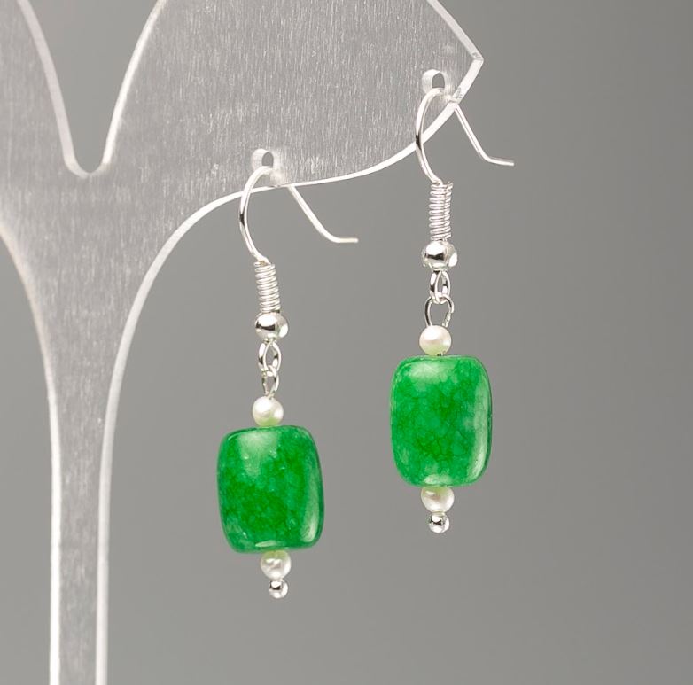 Chrysoprase Barrel Earrings, 11×9 mm diameter +