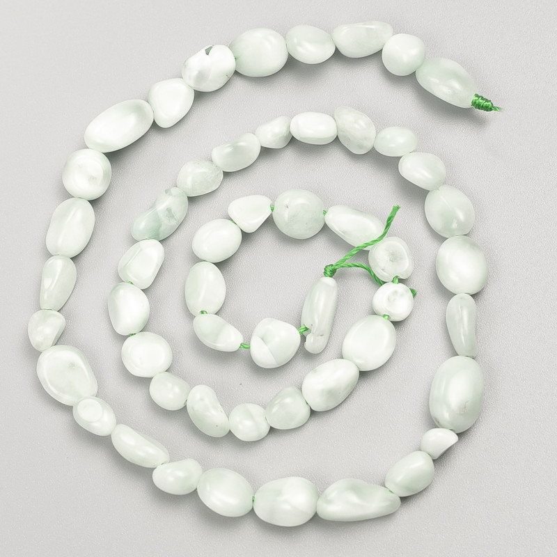 Beads, green Angelite stone, faceted on thread, 7x7 mm diameter, 38 cm length